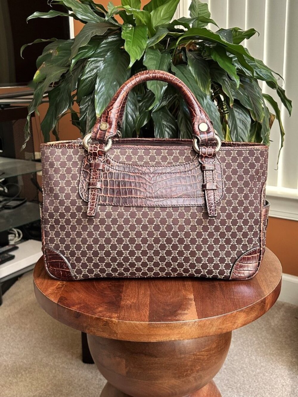 CELINE Macadam Croc Embossed Boogie Bag, Brown
